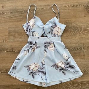 Blue floral open back romper